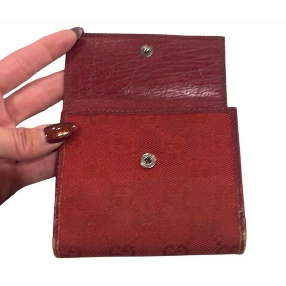 Gucci Black Monogram Red Leather Bifold Wallet Jackie O Style GG Logo ( GOOD CON - Picture 8 of 10